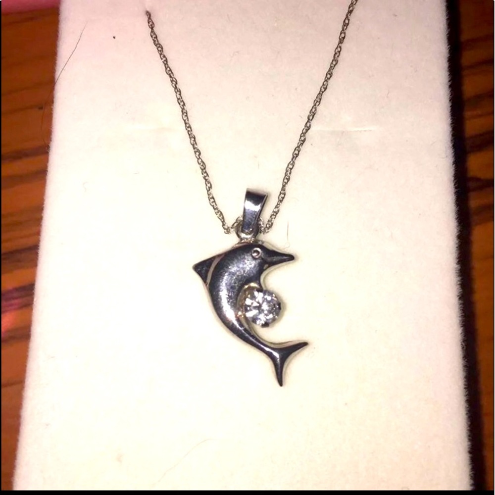 Sterling Silver CZ Dolphin Necklace